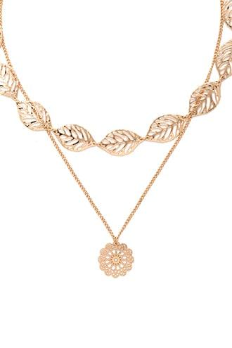 Forever21 Leaf Pendant Layered Necklace