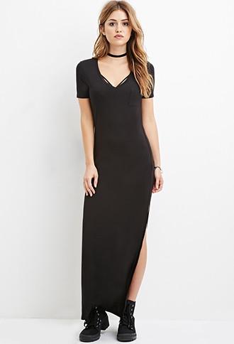 Forever21 Women's V-neck Maxi Dress (black)