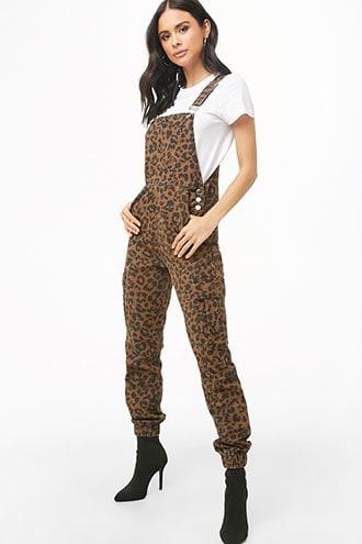 Forever21 Leopard Print Denim Overalls
