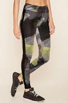 Forever21 Women's  Black & Lime Active Abstract Print Leggings