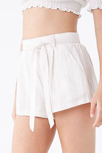 Forever21 Linen-blend Belted Striped Shorts