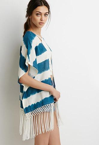 Forever21 Women's  Fringed Stripe Poncho