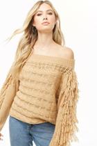 Forever21 Off-the-shoulder Cable-knit Fringe Sweater