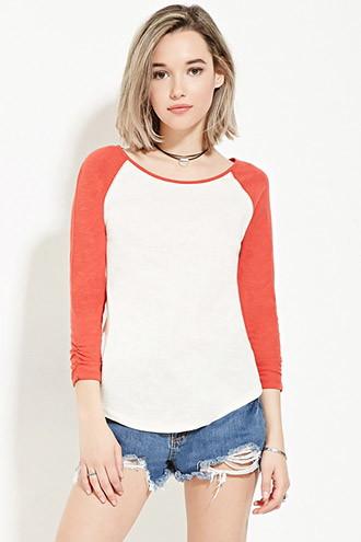 Forever21 Women's  Cream & Red Classic Baseball Tee