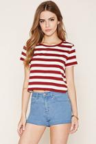 Forever21 Women's  Rust & Cream Striped T-shirt