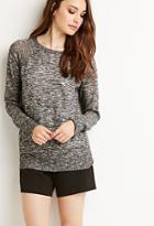 Love21 Women's  Marled Loose-knit Raglan Sweater (black/cream)