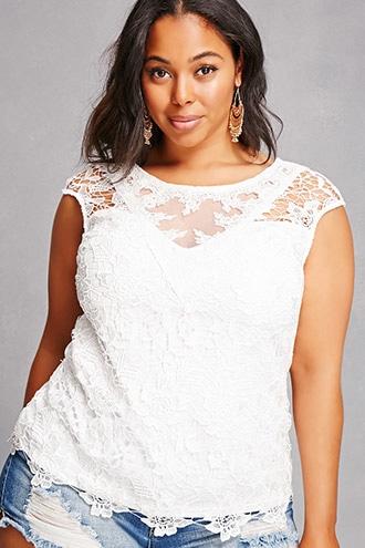 Forever21 Soieblu Crochet Cap-sleeve Top