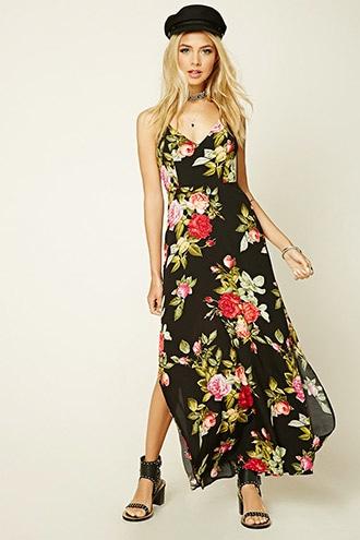 Forever21 Women's  Floral Print Halter Maxi Dress