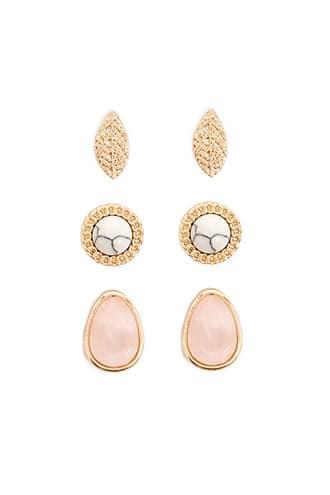 Forever21 Faux Stone & Etched Leaf Earring Set