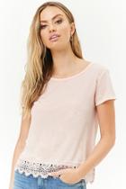 Forever21 Slub Knit Embroidered Lace-hem Top