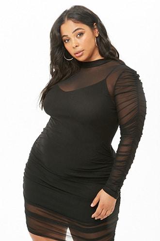 Forever21 Plus Size Sheer Ruched Mini Dress