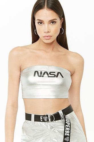 Forever21 Metallic Nasa Cropped Tube Top
