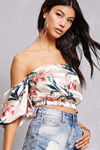 Forever21 Satin Floral Crop Top