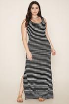 Forever21 Plus Women's  Black & Cream Plus Size Striped Maxi Dress