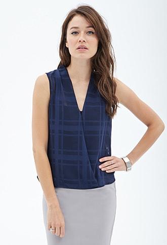 Forever21 Contemporary Tonal Plaid Surplice Top