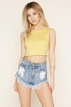 Forever21 Women's  Yellow Cotton-blend Crop Top