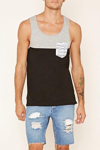 Forever21 Striped-pocket Colorblock Tank