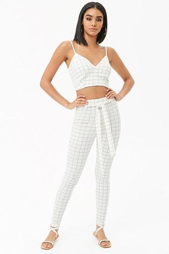 Forever21 Grid Crop Cami & Pants Set