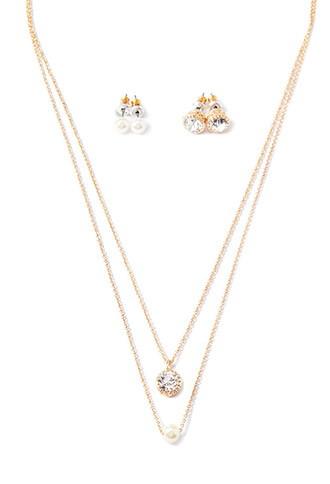Forever21 Faux Pearl And Faux Stud Jewelry Set (gold/clear)