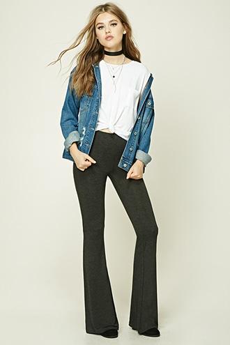 Forever21 Women's  Charcoal Stretch-knit Flared Pants