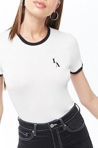 Forever21 La Embroidered Graphic Ringer Tee