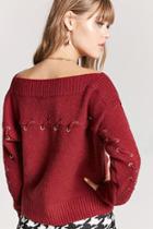 Forever21 Lace-up Boat Neck Sweater