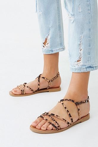 Forever21 Microfiber Leopard Print Strappy Sandals