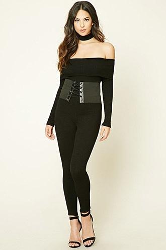 Forever21 Women's  Black Off-the-shoulder Jumpsuit