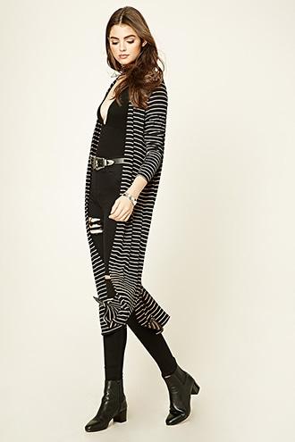 Forever21 Women's  Striped Maxi Cardigan