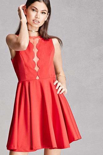 Forever21 Women's Scalloped Mesh-panel Dress