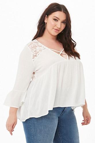 Forever21 Plus Size Crinkled Crisscross Lace-back Top