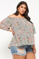 Forever21 Plus Size Striped Floral Off-the-shoulder High-low Top
