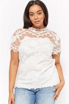 Forever21 Plus Size Sheer Mesh Pineapple-embroidered Geo Top