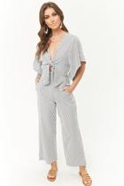 Forever21 Pinstriped Tie-front Jumpsuit