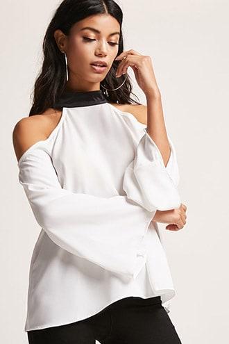 Forever21 Open-shoulder Contrast Top