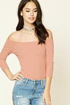 Forever21 Women's  Pink Ribbed Off-the-shoulder Top
