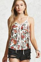 Forever21 Rose Print Lace-up Cami