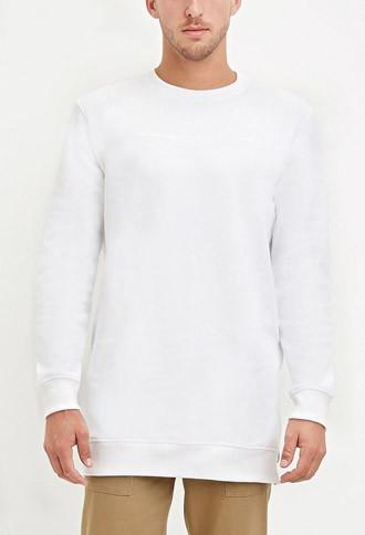21 Men Men's  White Longline Fleece Sweatshirt