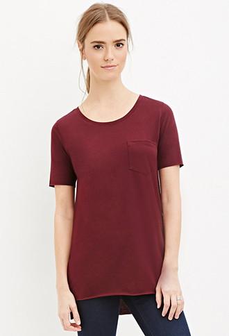 Forever21 Women's Raw Cut Side-slit Tee (burgundy)