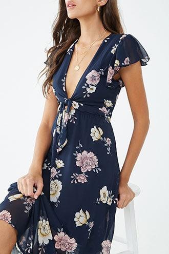 Forever21 Chiffon Floral Cutout Maxi Dress