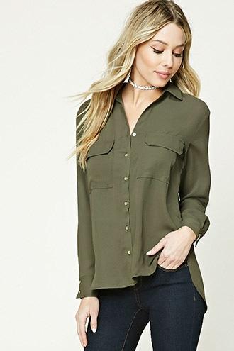 Forever21 Button Down High-low Top