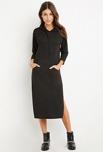 Forever21 Women's  Heathered Hoodie Dress (black)