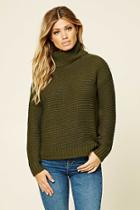 Forever21 Women's  Olive Waffle Knit Turtleneck Sweater