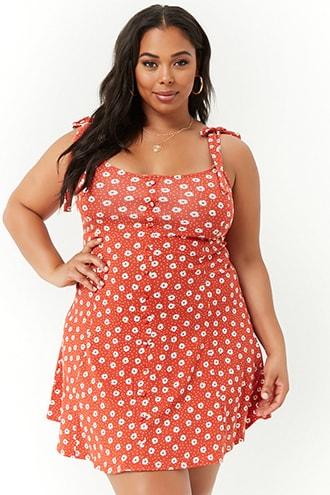 Forever21 Plus Size Floral & Dot Print Fit & Flare Dress