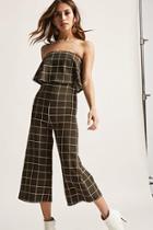 Forever21 Strapless Grid Flounce Jumpsuit