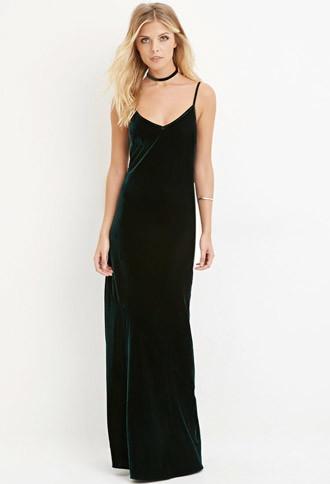 Love21 Women's  Hunter Green Contemporary Velvet Cami Dress