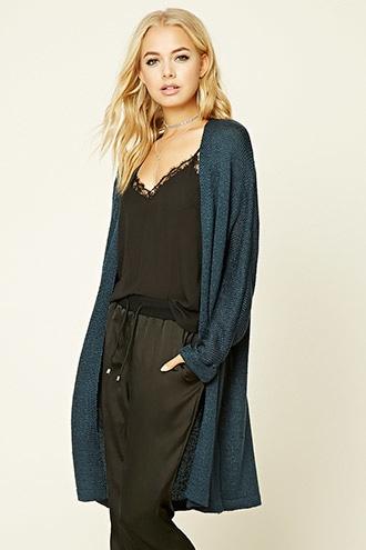 Love21 Women's  Teal Longline Dolman Cardigan