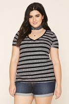 Forever21 Plus Women's  Plus Size Striped V-neck Top