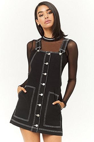 Forever21 Contrast-stitched Denim Overall Dress