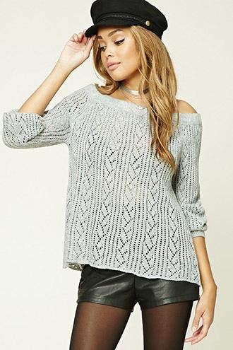 Forever21 Women's  Grey Off-the-shoulder Sweater